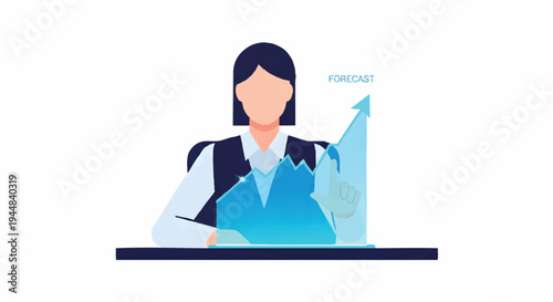 Businesswoman analyzing graph with rising arrow