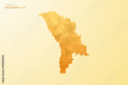 Moldova Map - Polygon style vector illustration in yellow and orange low poly geometric design, modern minimal silhouette, isolated for infographic.