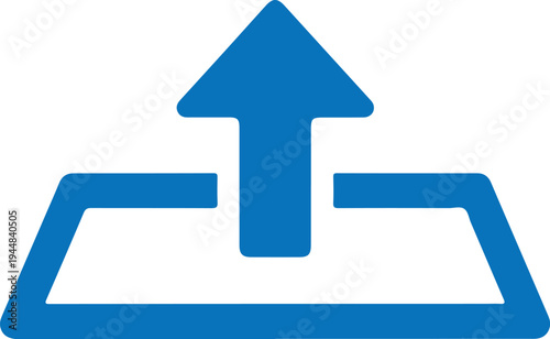 Blue upload icon with arrow pointing upwards from tray for cloud storage sharing and data transfer digital interface sign