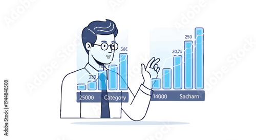 Businessman analyzing data graph statistics