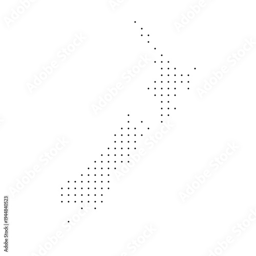 New Zealand country dotted map. Black spot pixel illustration isolated on white background. Vector circle mosaic.