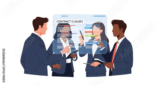 Business people discussing contract clauses in meeting