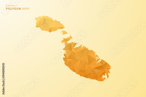 Malta Map - Polygon style vector illustration in yellow and orange low poly geometric design, modern minimal silhouette, isolated for infographic.