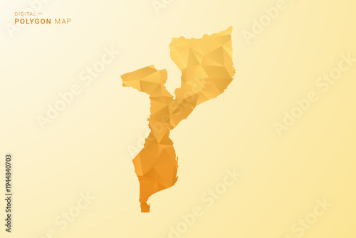 Mozambique Map - Polygon style vector illustration in yellow and orange low poly geometric design, modern minimal silhouette, isolated for infographic.