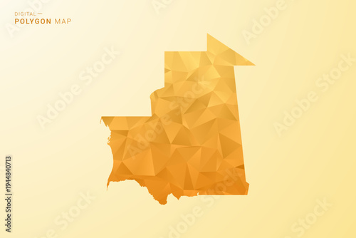 Mauritania Map - Polygon style vector illustration in yellow and orange low poly geometric design, modern minimal silhouette, isolated for infographic.