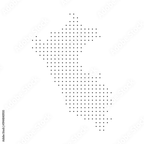 Peru country dotted map. Black spot pixel illustration isolated on white background. Vector circle mosaic.