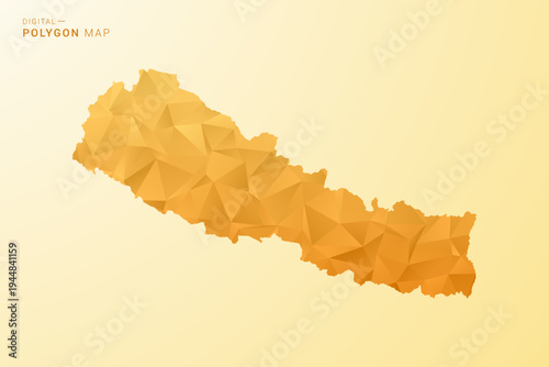 Nepal Map - Polygon style vector illustration in yellow and orange low poly geometric design, modern minimal silhouette, isolated for infographic.