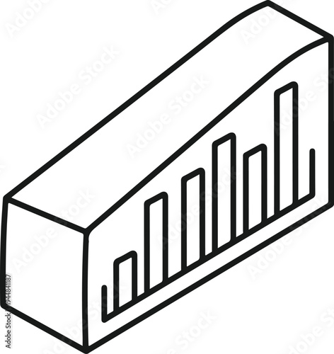 Isometric bar chart growth graph inside rectangular 3d box frame showing financial progress and success business analytics
