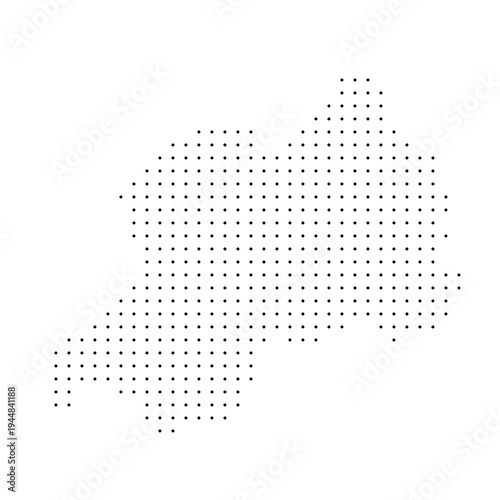 Rwanda country dotted map. Black spot pixel illustration isolated on white background. Vector circle mosaic.