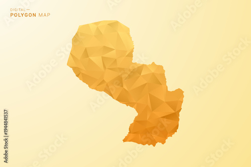 Paraguay Map - Polygon style vector illustration in yellow and orange low poly geometric design, modern minimal silhouette, isolated for infographic.
