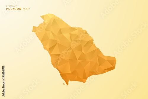 Saudi Arabia Map - Polygon style vector illustration in yellow and orange low poly geometric design, modern minimal silhouette, isolated for infographic.