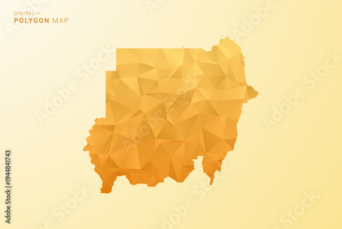 Sudan Map - Polygon style vector illustration in yellow and orange low poly geometric design, modern minimal silhouette, isolated for infographic.