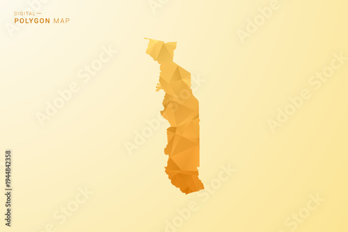 Togo Map - Polygon style vector illustration in yellow and orange low poly geometric design, modern minimal silhouette, isolated for infographic.