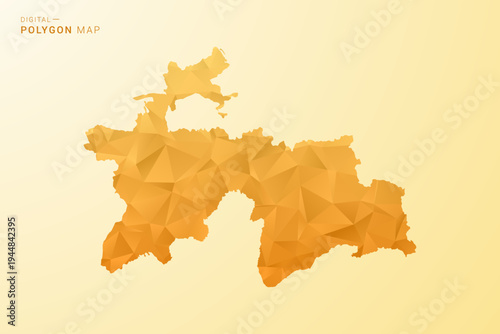 Tajikistan Map - Polygon style vector illustration in yellow and orange low poly geometric design, modern minimal silhouette, isolated for infographic.