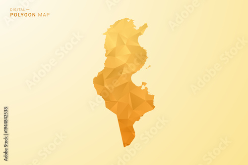 Tunisia Map - Polygon style vector illustration in yellow and orange low poly geometric design, modern minimal silhouette, isolated for infographic.