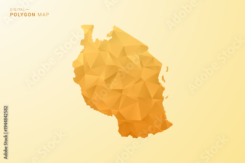 Tanzania Map - Polygon style vector illustration in yellow and orange low poly geometric design, modern minimal silhouette, isolated for infographic.
