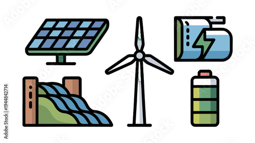 A set of illustration related to sustainable energy.