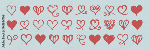 Collection of Red Hand Drawn Heart Icons love romance