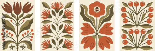 Four Mid- Century Modern Floral Art Prints mid-century