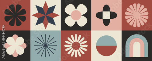 Geometric Abstract Shapes in Mid- Century Modern Style