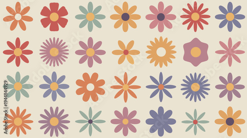 Retro Floral Pattern With Muted Color Palette flower
