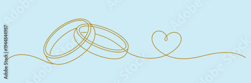 Wedding Rings and Heart Line Art vector illustration