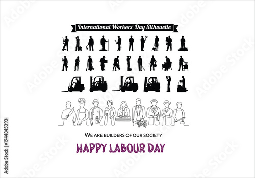 International workers day silhouette with labour day greeting
