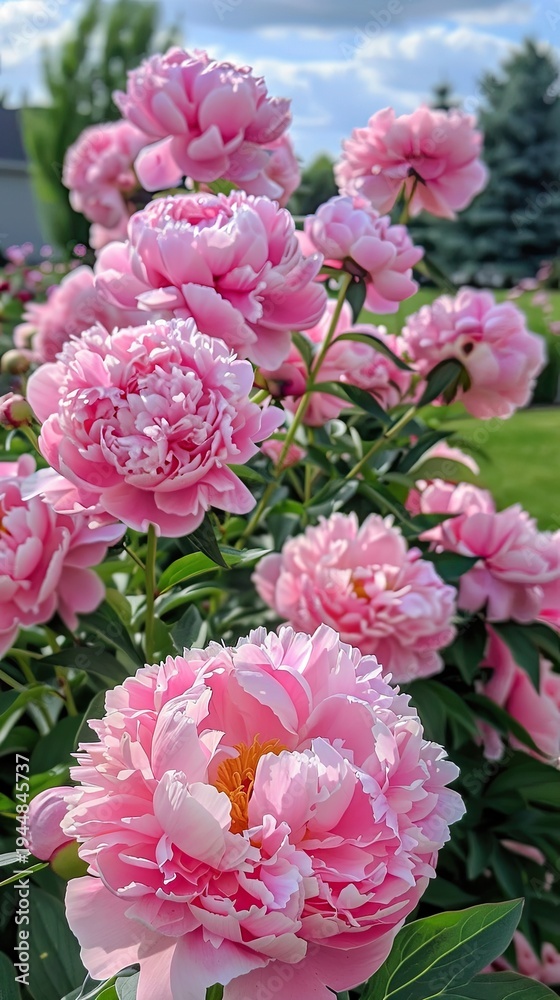 Obraz premium Pink Peonies Blooming in a Garden