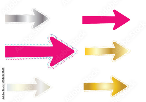 Collection of six arrows with diverse styles including gradients, outlines, and solid colors in pink, gold, and silver
