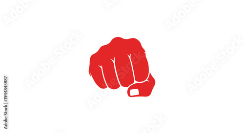 Minimalist red clenched fist hand icon illustration conveying solidarity on isolated white background.