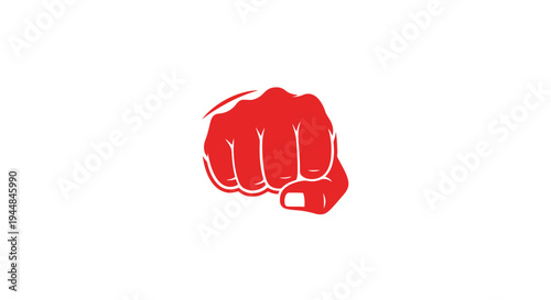Vibrant red clenched fist icon, representing power and protest, isolated white background.