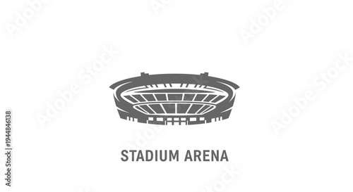Grey Stadium Arena Icon with Text for Sports and Entertainment Venue, Isolated White Background
