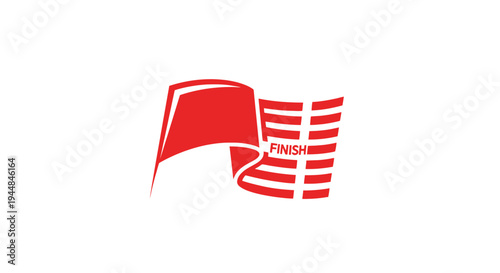 Stylized Red Finish Flag with Horizontal Lines and "FINISH" Text, Isolated White Background