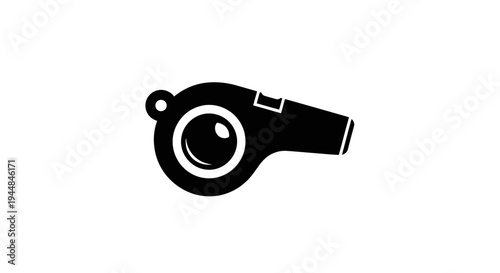 Simple Black Whistle Icon for Referee or Sports Coaching, Isolated White Background