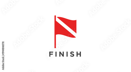 Stylized Red Finish Flag Icon with "FINISH" Text for Sports Event, Isolated White Background