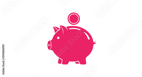 Pink Piggy Bank with Coin Dropping In, Saving Money Concept, Isolated White Background