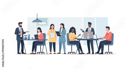 Business colleagues collaborating on project in modern office setting daily