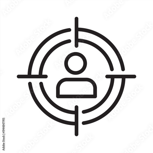 Customer focus icon. Attention target icon. Icon symbol for customer, target, focus, client, audience, service, user, satisfaction, engagement. Vector outline icon.
