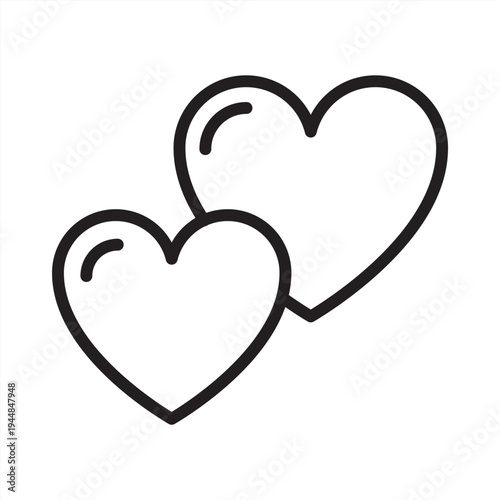 Empathy icon. Two heart touching icon. Icon symbol for empathy, compassion, kindness, care, support, understanding, connection, love, sympathy, feeling. Vector outline illustration.