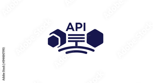 API Hexagon Network Icon, Data Integration and Connection Symbol on Isolated White Background