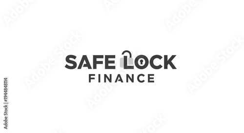 Stylized black padlock icon with "SAFE LOCK FINANCE" text, reflecting modern financial security solutions, isolated white background.