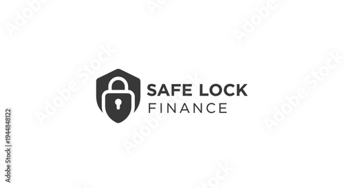 Shield icon with a padlock and dollar sign inside, accompanied by "SAFE LOCK FINANCE" text, symbolizing fortified financial protection, isolated white background.