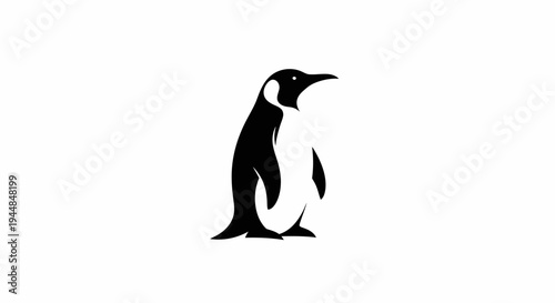 Stylized Black and White Penguin Standing Vector Logo on Isolated White Background