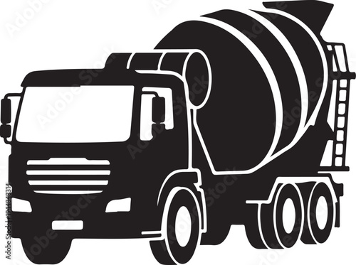 A large truck with a concrete mixer on the back