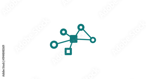 Complex Teal Network Data Flow Icon with Multiple Nodes and Connections, symbolizing advanced technology and interconnectedness, on an isolated white background.