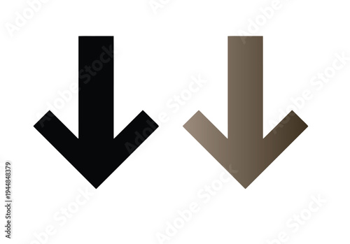 Two downward pointing arrows, one solid black and one gradient, indicating direction or decrease