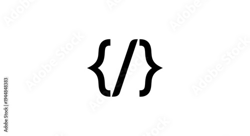 Curly Braces with Slash Icon, symbolizing closing code tag or markup, on an isolated white background.