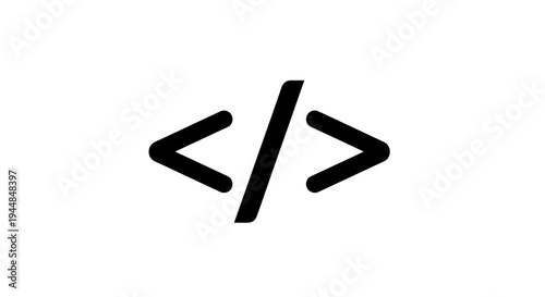 Code Tag Icon with Angle Brackets and Slash, representing web development and programming, on an isolated white background.