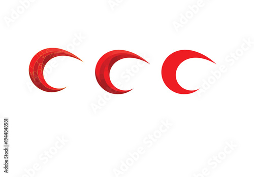 Three red crescent moon shapes with subtle textures, symbolizing islam or celestial bodies