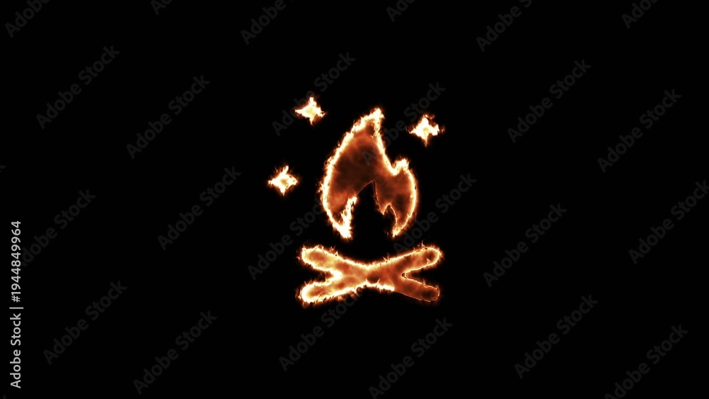 Fototapeta premium Orange glowing campfire with crossed logs flames and sparks on a Generate title without using the word 